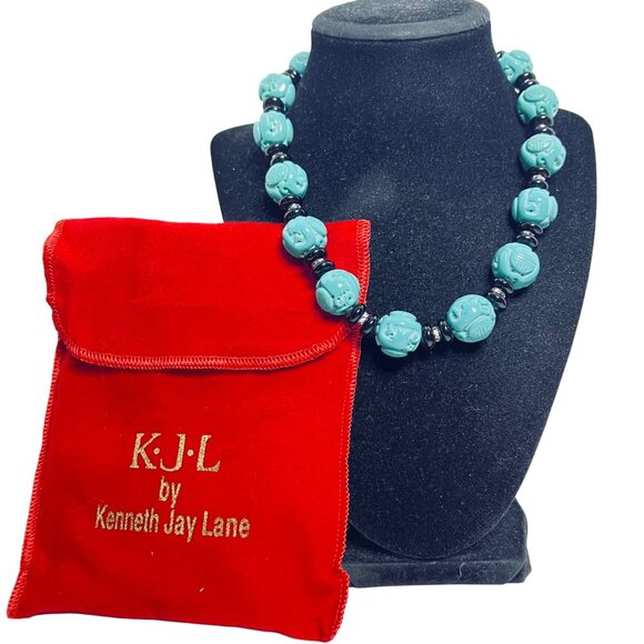 Kenneth Jay Lane Jewelry - Kenneth Jay Lane Carved Faux Turquoise Beaded Necklace (6016)